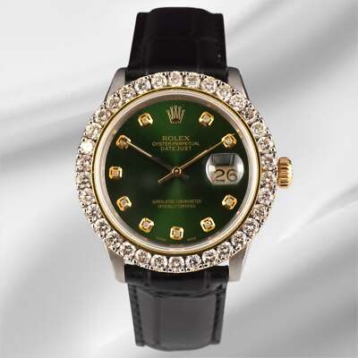 Rolex Datejust 36mm 2-Tone 2.50ct Grün Diamanten Ziffernblatt Herren Armbanduhr