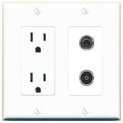 RiteAV Power Outlet and 3.5mm TOSLINK Wall Plate Decorative [White]