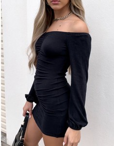 black long sleeve off the shoulder bodycon dress