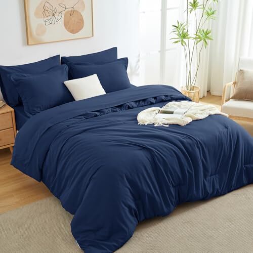 Comforter Set 7 Pieces Bed in a Bag, Bedding Comforter Set with Queen Navy-image