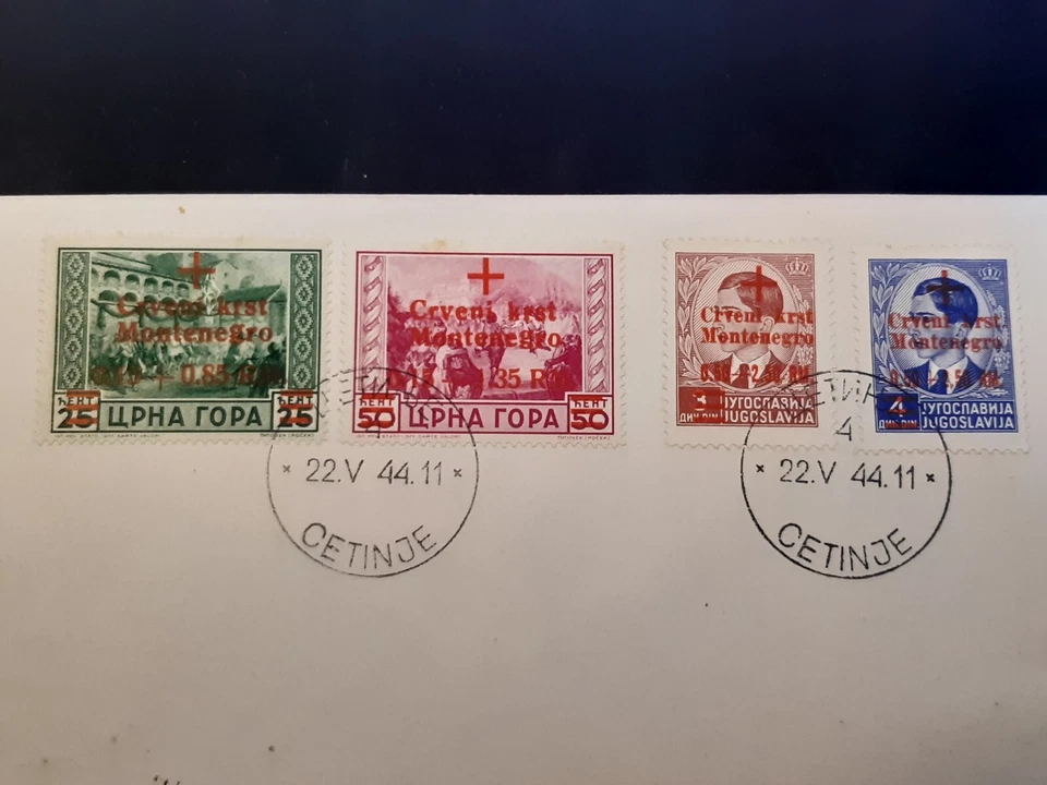 German occupation Montenegro 1944 ovpr RED CROSS # Stamped Full set on envelope - Image 3 of 4