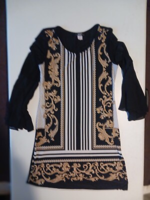 msk black and gold dress Brand Black/White/Gold Women Long-Flared Sleeved Pullover Size Medium jasz couture dress