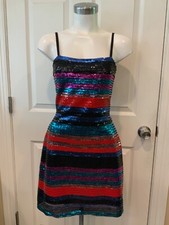 WAYF Multicolor Sequin Striped Mini Wiggle Sheath Dress, Size Medium
