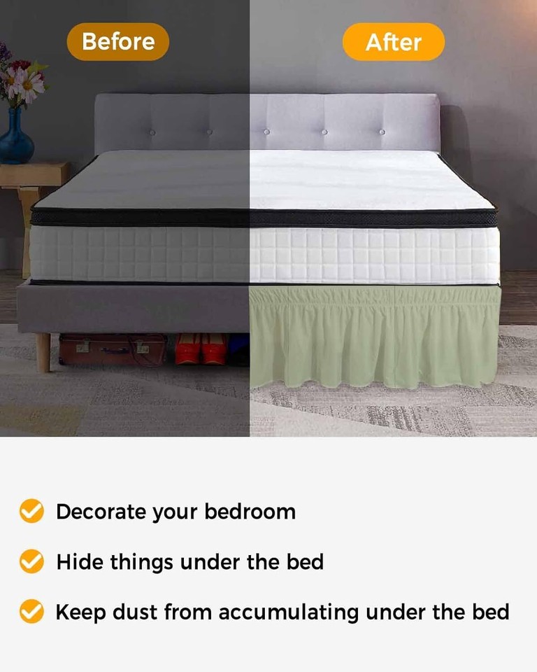 Sage Green Bed Skirt Queen Size 16 Inch Drop, Farmhouse Pure Sage Green