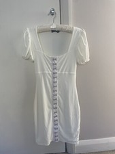 Pretty little thing White slinky hook&eye puff sleeve bodycon dress