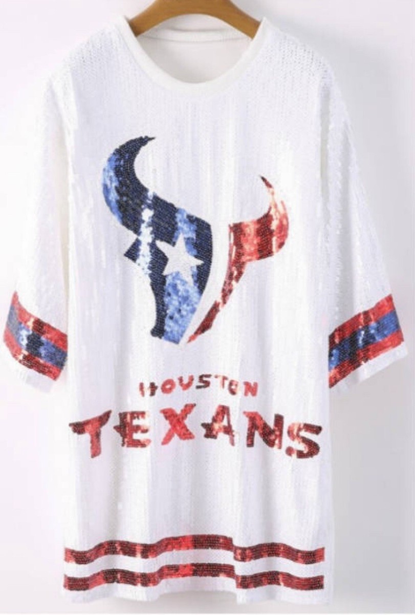 texans jersey dress Sequin Houston - White NFL Sequin Jersey Dress, Texan attire NA-05.31.24AM