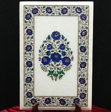18'' x 12"  White Marble Floral Side Table Top Marquetry  Inlay Handmade Work