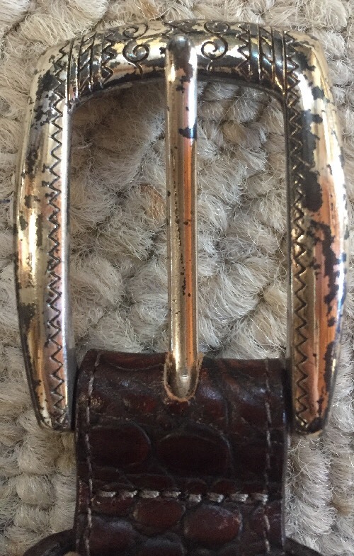 Ceinture Femme Brighton - Cuir Brun Gaufré Reptile, Taille S/28, Fermoir Argenté
