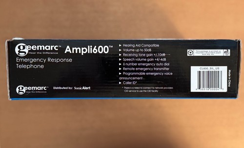 Geemarc AMPLI600 Emergency Response Amplified Phone Large Numbers Silver NEW - Zdjęcie 13 z 15