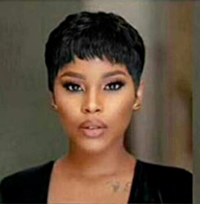  PREMIUM SCHWARZE Brazilian Remy Pixie Cut: kurze glatte Echthaarperücke 