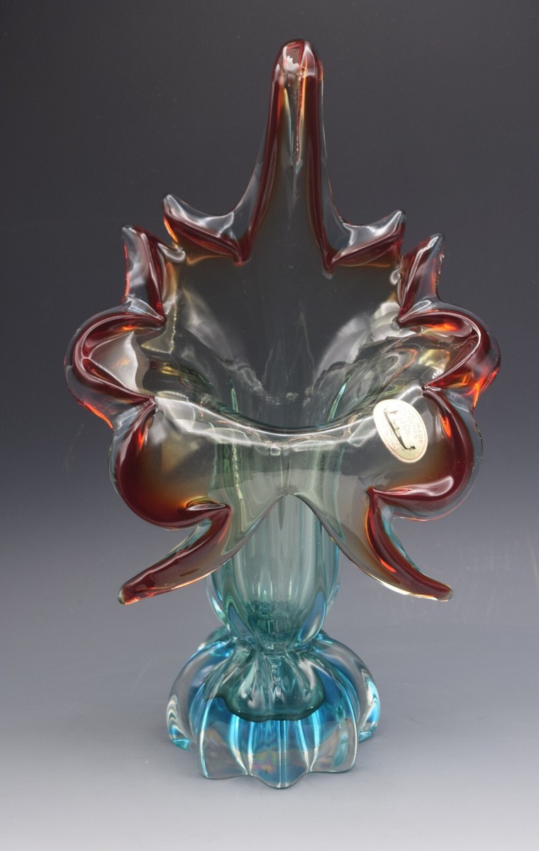 MURANO VENETIAN GLASS JACK IN THE PULPIT BLUE RED VASE ORIGINAL