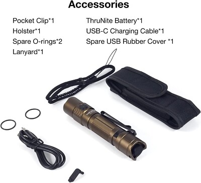 ThruNite TN12 Pro Rechargeable Flashlight, 1900 Lumens CW. Tan | eBay
