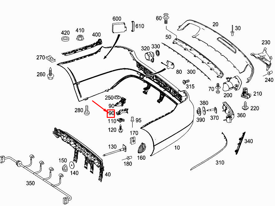 MB CLS C218 Halterung für Stoßstangenabdeckung hinten rechts A2188852714