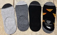Happy Style Socks Unisex No Show Sneaker Socks 4 Pairs Black Gray Pizza