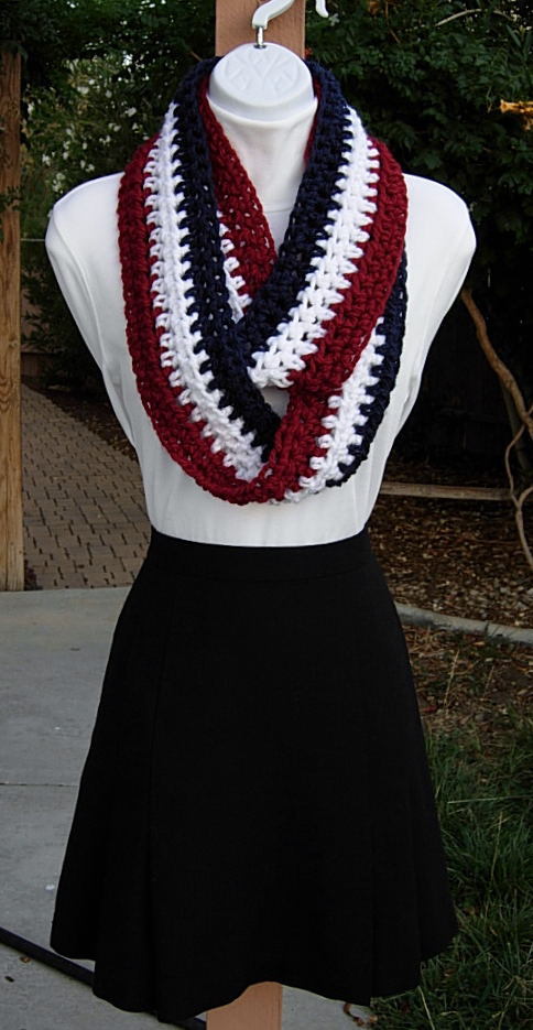 Red White and Blue INFINITY SCARF LOOP COWL Soft Handmade Crochet Knit ...