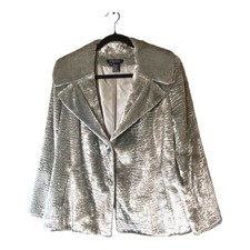 Etcetera Silver Platinum Croc Embossed Faux Fur Jacket Size 14