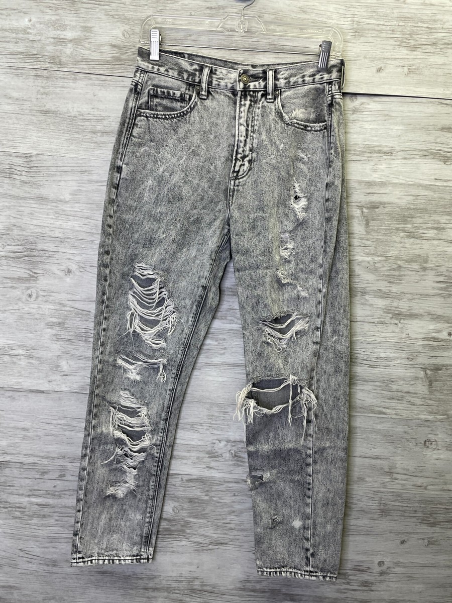 Ripped Jeans Grey Acid Wash Mom Jeans American Eagle Mom Jeans