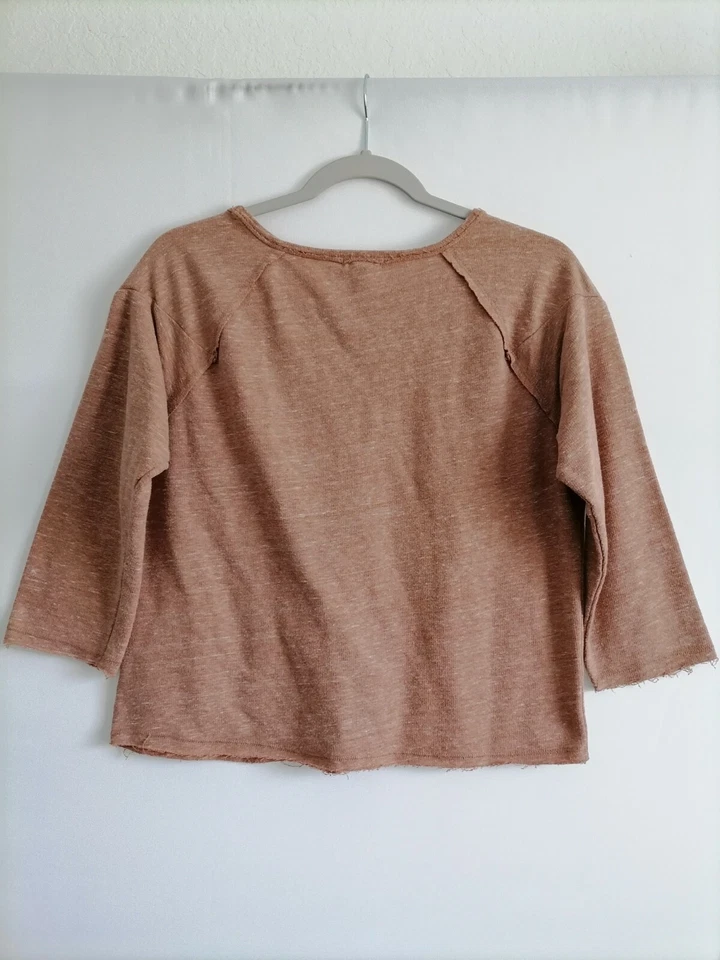 Sudaderas pulóver recortadas con detalles de encaje marrón claro para mujer talla M Foto 2 de 4