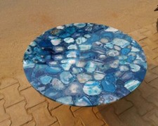 36" Blue Agate Dining Table Top Natural Agate Stones Handmade Home Office Decor