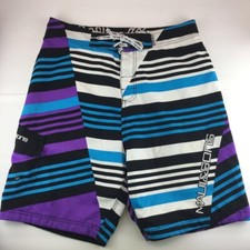 Maui  Sons Mens Board Shorts Purple Blue White Striped Mesh Lined Swim Trunks M