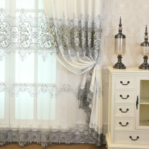 Luxury Floral Embroidery Fabric Curtain Net Hollow Cloth Panel Drape Divider Sew - Picture 1 of 22