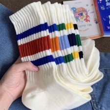 Old School Striped Crew Socks Retro Athletic Casual Classic Over Ankle Socks