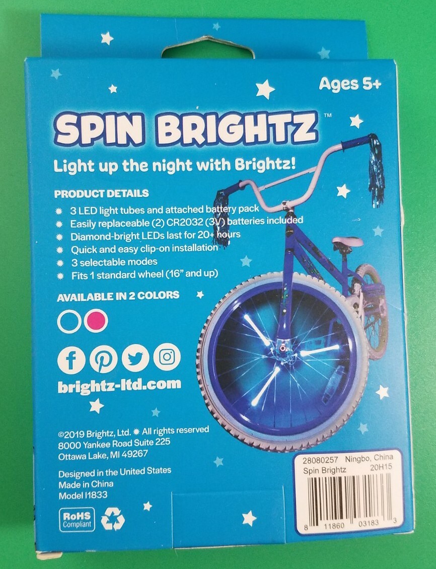 Bicycle LED Brightz Blue 1x Wheelbrightz & 1x Spin Brightz NIP -decorate 1 Wheel