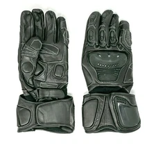 Riparo Motorcycle Racing Gauntlet Genuine Leather Gloves - Black