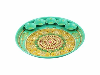 Blumenmuster Kundan Besetzte Pooja Aarti Thali Für Dekorative Pooja Thali - Bild 1 von 2