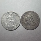 1854 & 1855 Seated Liberty Quarter Dollar 25C Silver Lot Of 2, Business, Circ