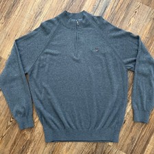 Greg Norman Quarter Zip Pullover Sweater Mens L Gray Excellent Shark Logo