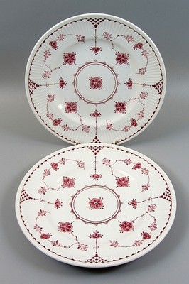 2 x Furnival Red Denmark rot weiß gerippte Seite Brotteller 7'' (17cm)