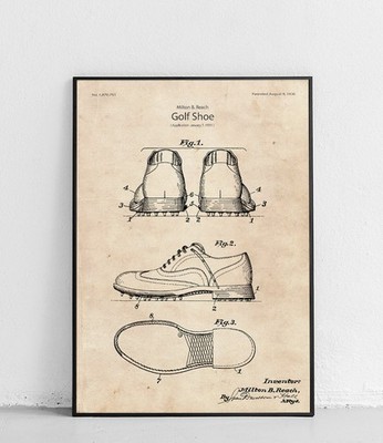 Golf Schuhe Patentzeichnung Milton B Reach US1870751A Kunstdruck Plakat
