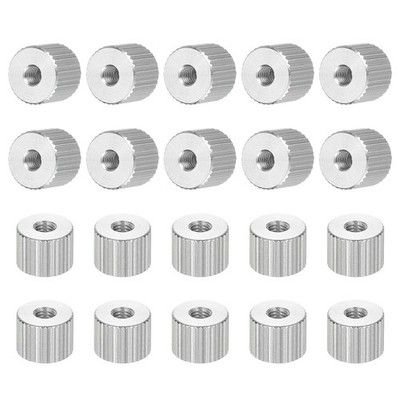M3 Knurled Thumb Nuts 20pcs  Steel Flat Head Through Hole, D8mm x H6mm