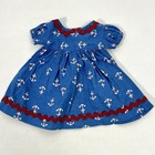 Vintage Doll Dress 8” Blue Nautical Sailor Anchors Rickrack 14”-16” Dolls