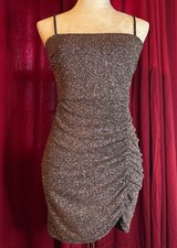 Windsor Black Glitter Ruched Bodycon Mini Dress S