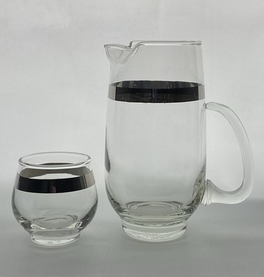 Libbey Barware Platinum Band Pint Pitcher and Roly Poly Glass Set  MCM