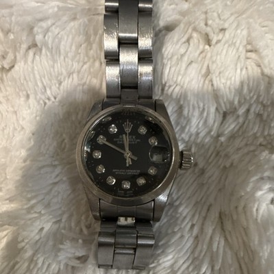 Rolex Datejust Stainless Steel Black Dial Diamond Markers Wristwatch