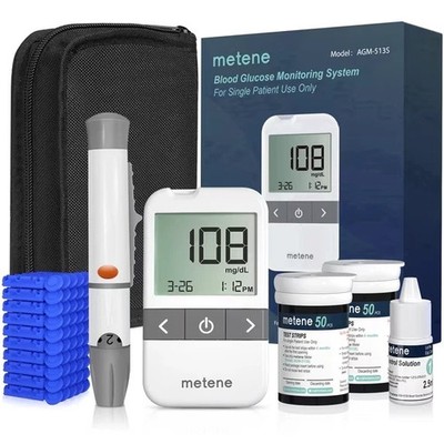 Metene AGM-513S Blood Glucose Monitor Kit, 100 Glucometer Strips 100 Lancets Kit