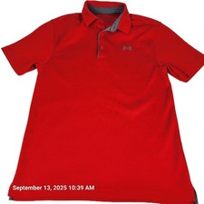 Under Armour Polo Shirt Men's Small Red Loose Heatgear Logo Golf Stretch Wicking