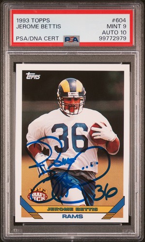 1993 RAMS Jerome Bettis signed ROOKIE card Topps #604 PSA 9 AUTO 10 RC