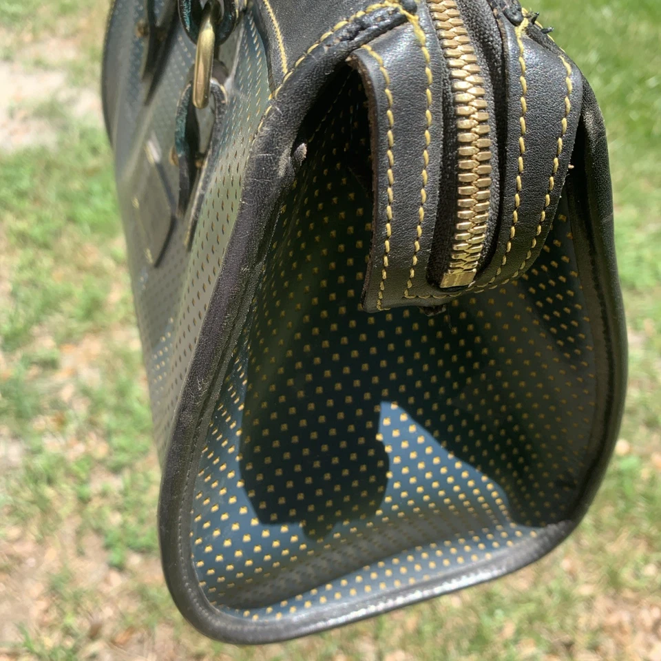 Dooney & Bourke Cabrio Dark Blue Perforated Leather Satchel Handbag. - Image 3 of 4