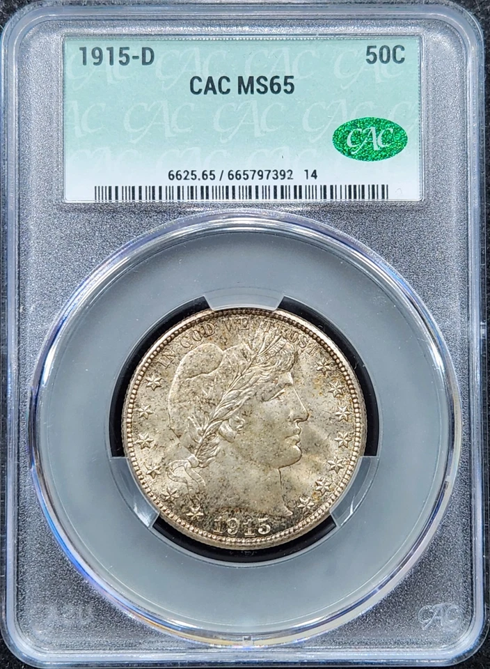 Silver 1915-D Barber 50 Cents Half Dollar | CAC MS65 Gem BU - Image 3 of 3