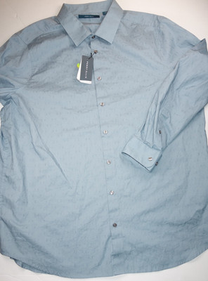 PERRY ELLIS Citadel Blue Textured Cotton Long Sleeve Roll Tab Shirt NEW 2XL 2XLT