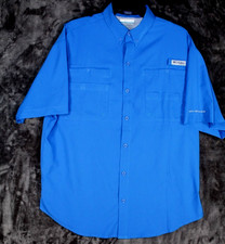 Columbia Shirt Mens Medium Blue Tamiami PFG Vented Omni Shade Button Up Fishing