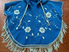 Vintage 70's Authentic Mexican Wool/Sewn Appliqu d Poncho