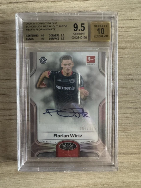2020-21 Topps Tier One Bundesliga Florian Wirtz Rookie Auto RC BGS 9.5 Auto 10