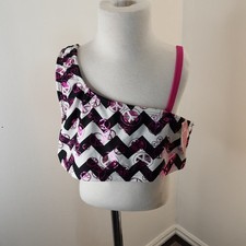 Justice girls 2 piece white swimsuit with black and hot pink foil print size 12