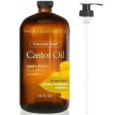 Essentially KateS Castor Oil 16 Fl Oz (Glass Bottle) - Jojoba + Calendula +... 