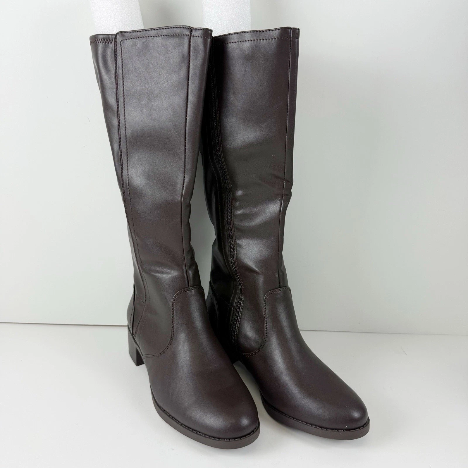 Easy Street Tucker Plus Stretch Fit Tall Boots Womens 8W Brown Knee High NEW